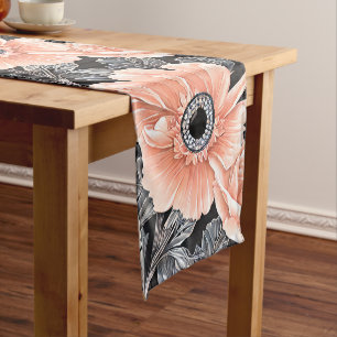 Botanical Light Peach Floral Pattern Short Table Runner