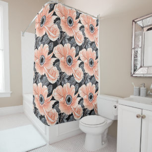 Botanical Light Peach Floral Pattern Shower Curtain