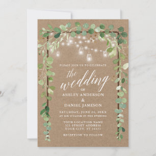 Botanical Lights Wood Calligraphy Kraft Wedding Invitation