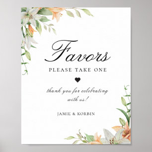 Botanical Lily Floral Favor Wedding Sign