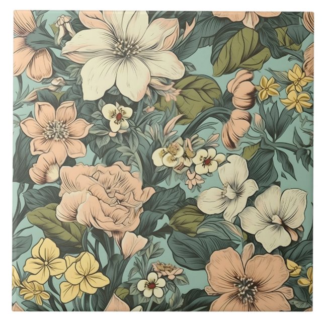 Botanical Lily Floral Pattern Tile (Front)