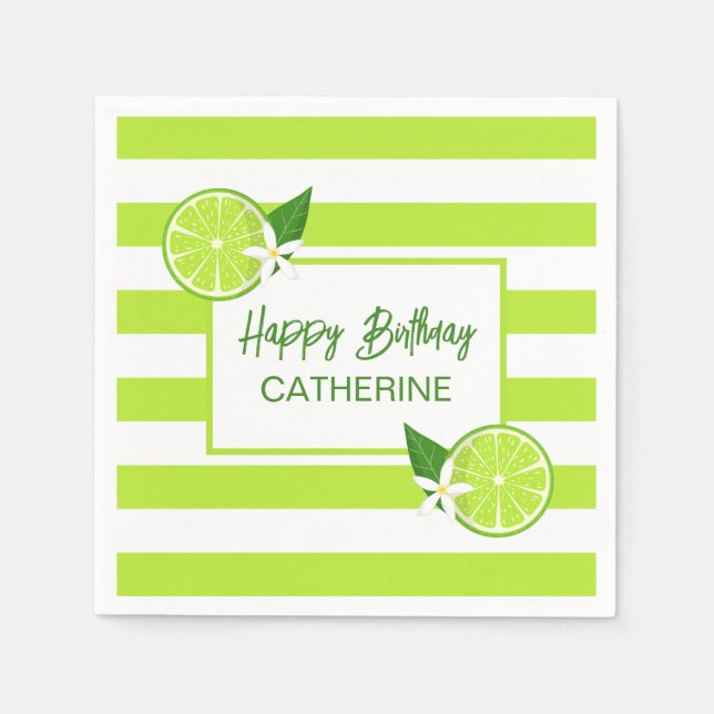 Botanical Lime Citrus Summer Birthday Napkin (Front)