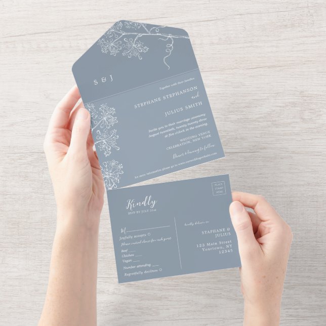 Botanical Line Art All in One Wedding Invite (Tearaway)