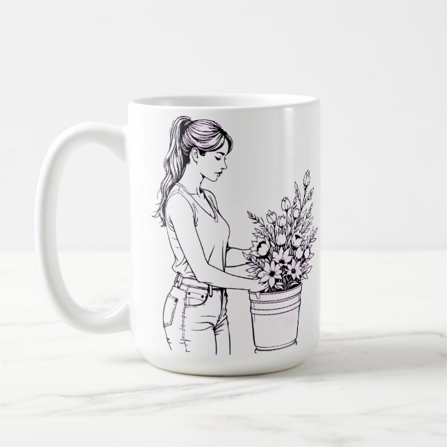 Botanical Line Art Coffee Cup for Plant Lovers (Left)