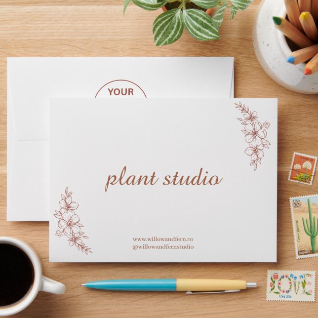 Botanical Line Art Custom Logo Envelope (Desk)