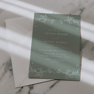 Botanical Line Art Elegant Sage Wedding Invitation