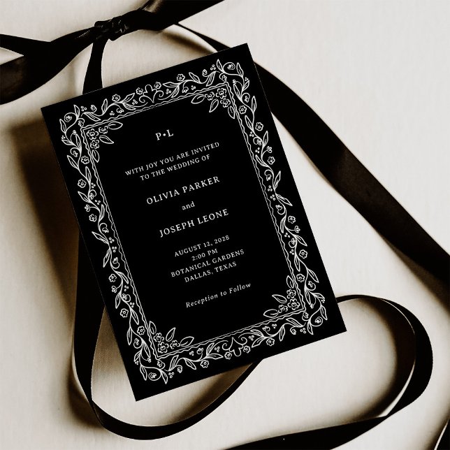 Botanical Line Art Frame | Black Invitation (Creator Uploaded)