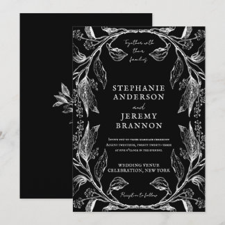 Botanical Line Art Frame Black Invitation