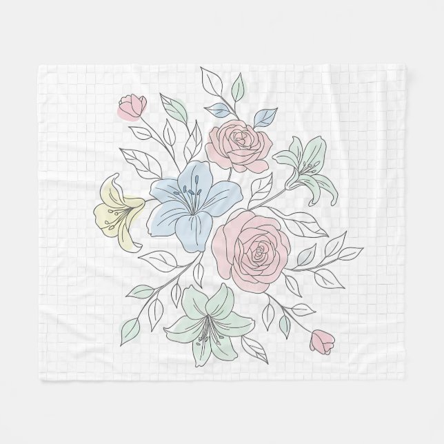Botanical Line Art Garden Fleece Blanket (Front (Horizontal))