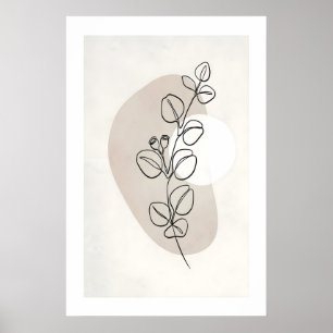 Botanical Line Art Print Single Stem with Neutral
