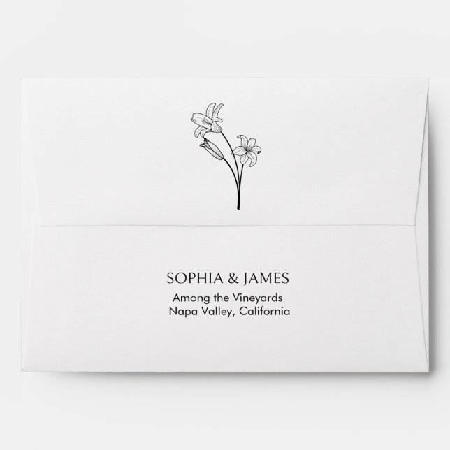 Botanical Line Art Return Address Wedding Envelope (Back (Top Flap))