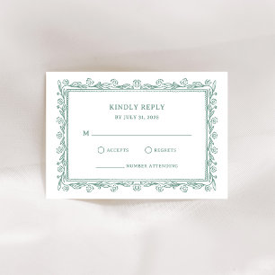 Botanical Line Art Sage Green Wedding RSVP Card