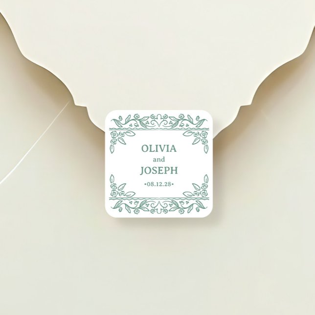 Botanical Line Art | Sage Green Wedding Square Sticker (Creator Uploaded)