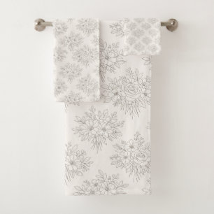 Botanical Line Bouquet Pattern Bath Towel Set