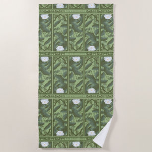 Botanical Lotus Panel Pattern - The White Lotus Beach Towel