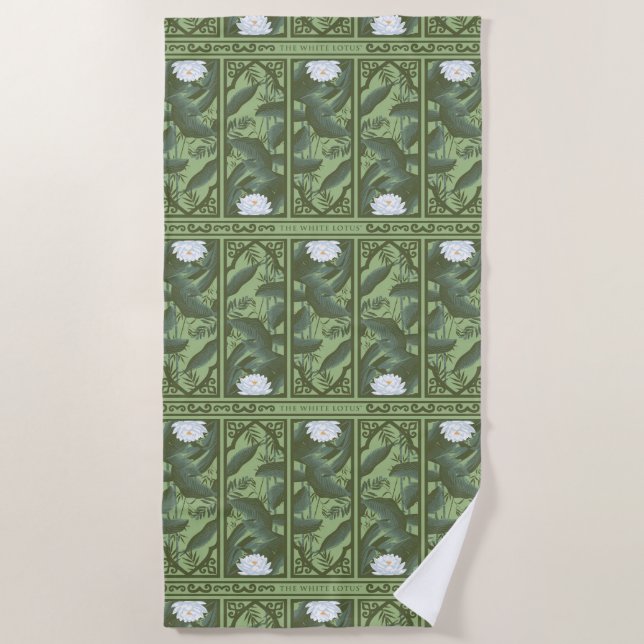 Botanical Lotus Panel Pattern - The White Lotus Beach Towel (Front)