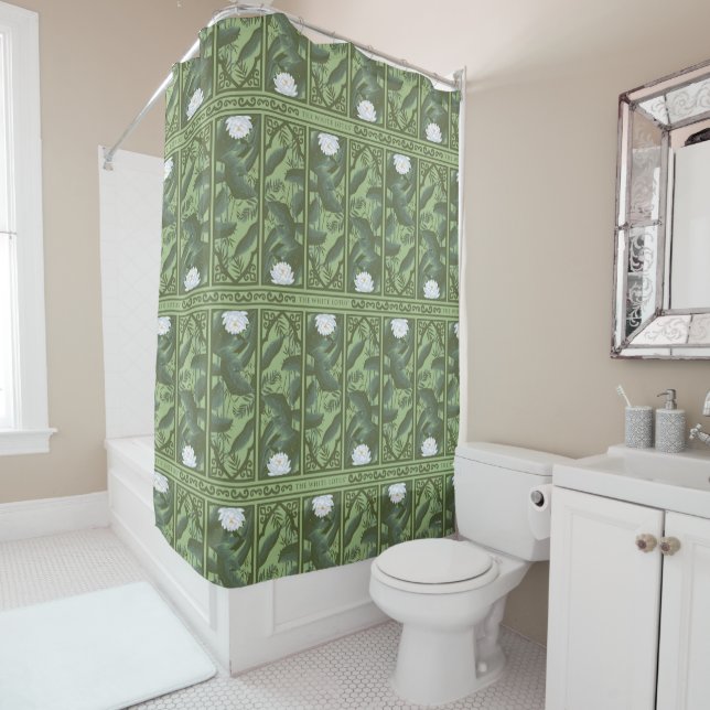 Botanical Lotus Panel Pattern - The White Lotus Shower Curtain (In Situ)
