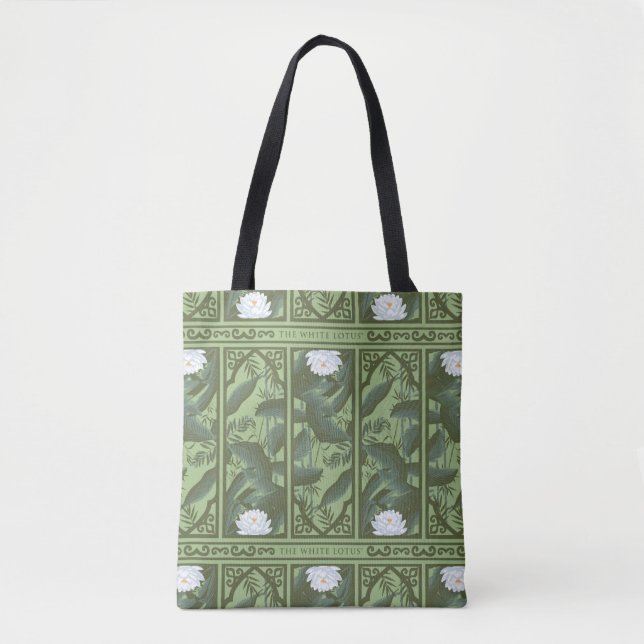 Botanical Lotus Panel Pattern - The White Lotus Tote Bag (Front)