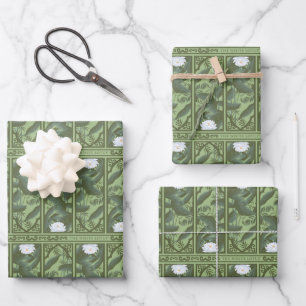 Botanical Lotus Panel Pattern - The White Lotus Wrapping Paper Sheet