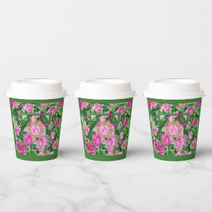 Botanical Luxe Elegant Pink Green Floral Paper Cups