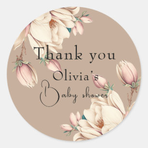 Botanical magnolia floral classic round sticker