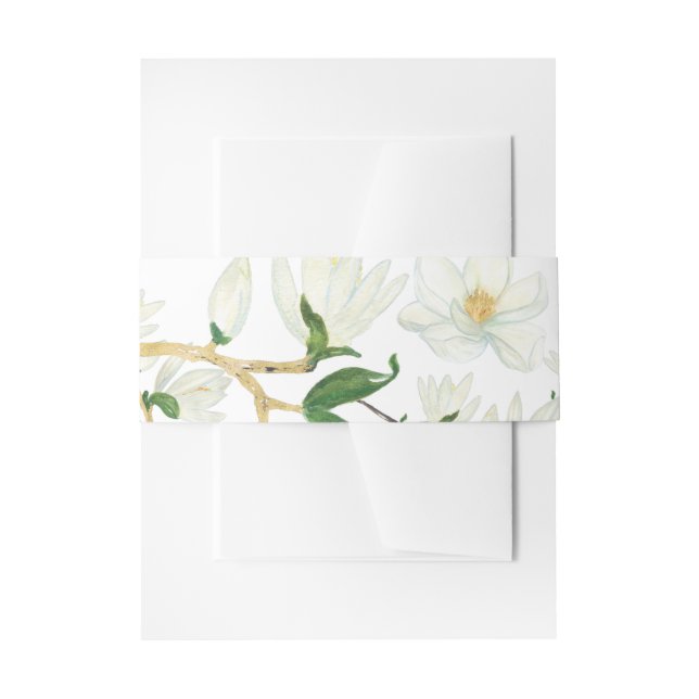 Botanical Magnolia Flowers Invitation Belly Band (Front Example)