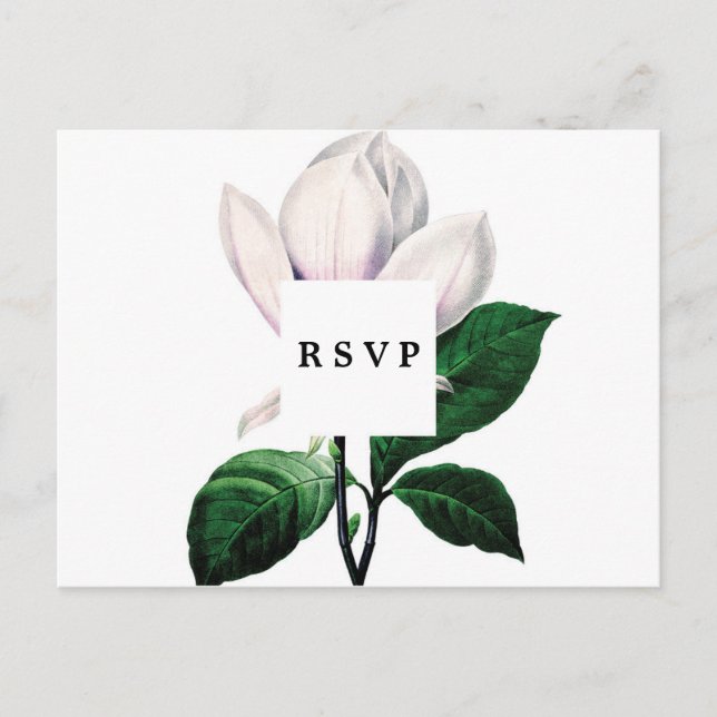 botanical magnolia wedding rsvp postcard (Front)
