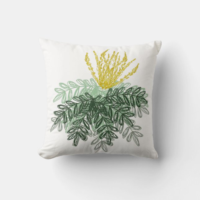 Botanical Mahonia Shrub Hand Drawn Cushion (Front)
