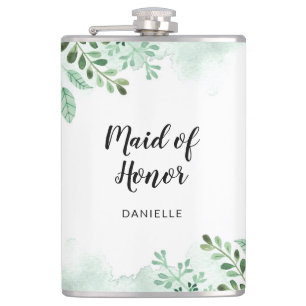 Botanical Maid of  Honour Wedding Party Gift  Flas Hip Flask