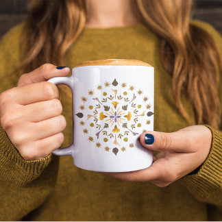 Botanical Mandala Pressed Flower Artwork Coffee Mug