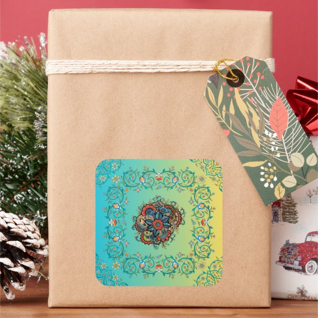 Botanical Mehndi Harmony Square Sticker (Holiday)