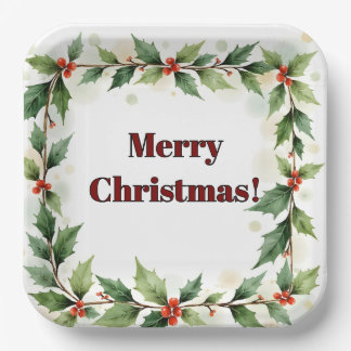 Botanical Merry Christmas Paper Plate