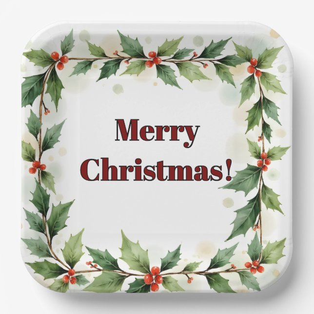 Botanical Merry Christmas  Paper Plate (Front)