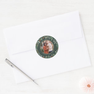 Botanical Merry Christmas Photo Classic Round Sticker