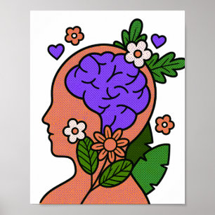 Botanical Mind Floral Brain Illustration Poster