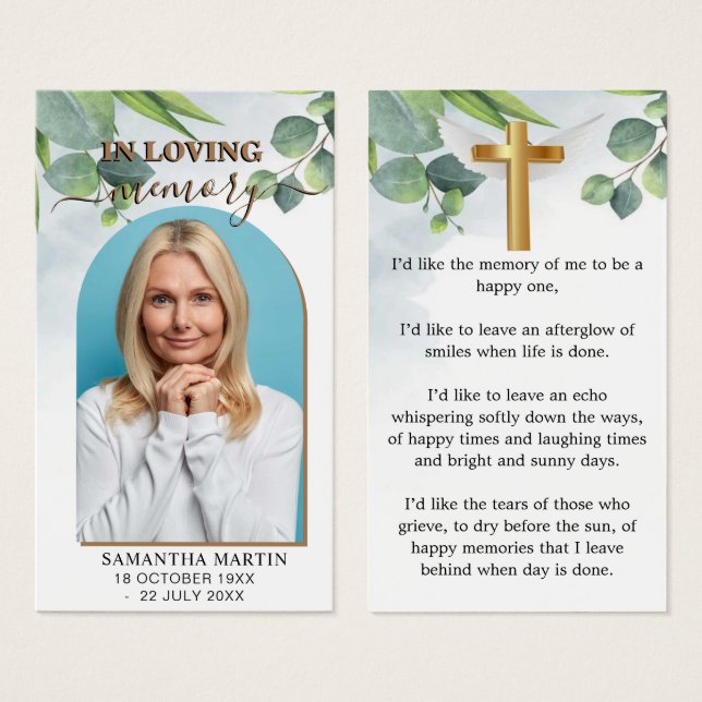 Botanical Minimal Memorial Funeral Bookmark (Front & Back)