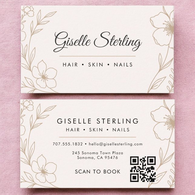 Botanical Minimalist Blush Beauty Salon QR Code Business Card (Creator Uploaded)