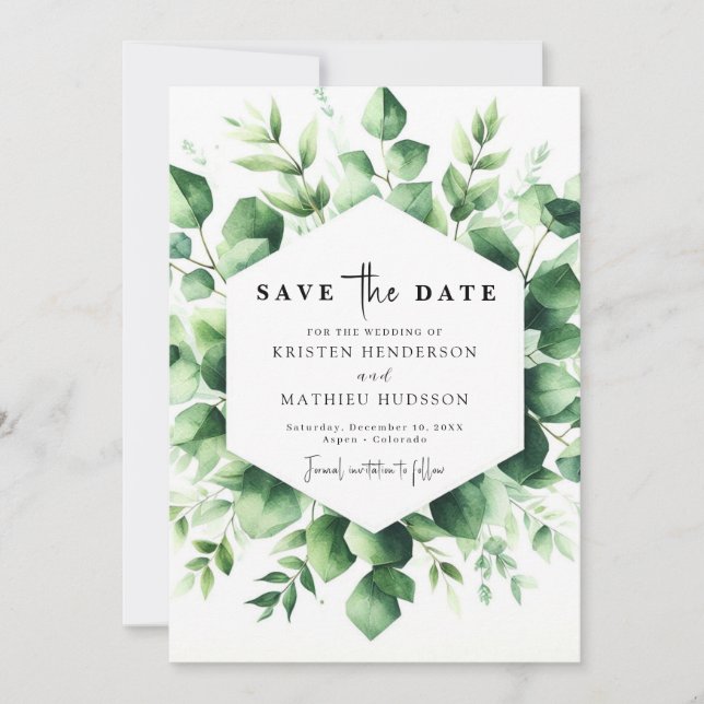 Botanical Minimalist Eucalyptus Digital Wedding Save The Date (Front)