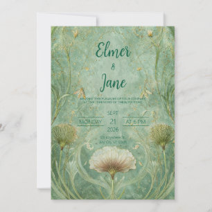 Botanical Mint & Gold Art Nouveau Wedding  Invitation