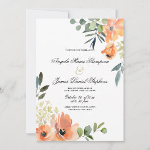 Botanical mint green coral pink floral wedding  invitation