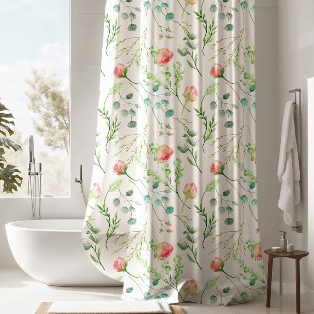 Botanical Mint Green Floral Shower Curtain (Creator Uploaded)