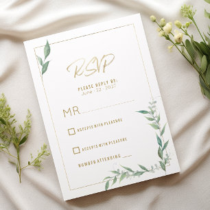 Botanical mint green gold greenery  Wedding RSVP  Invitation