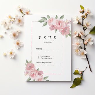 Botanical mint green pastel pink floral RSVP  Invitation