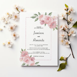 Botanical mint green pastel pink floral Wedding Invitation