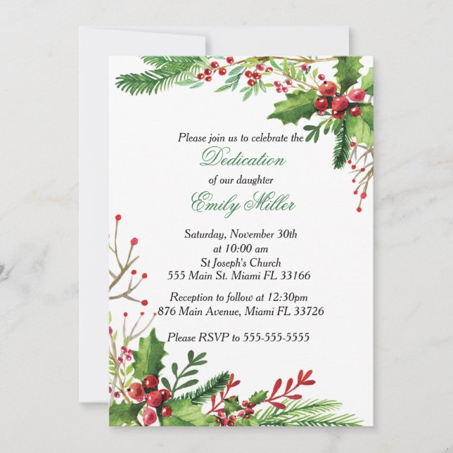 Botanical Mistletoe Baby Dedication Invitation (Front)