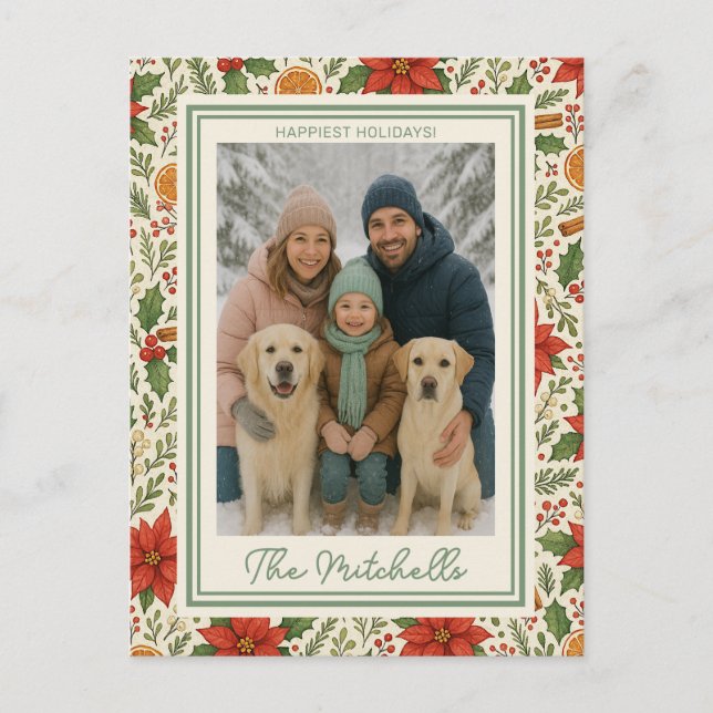 Botanical Mistletoe Classic Floral Art Pattern Holiday Postcard (Front)