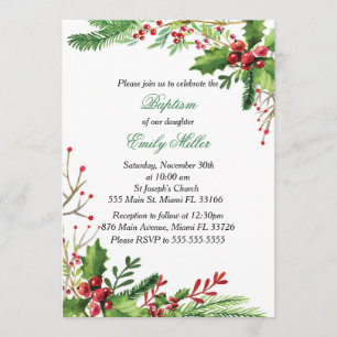 Botanical Mistletoe Girl Baptism Invitation