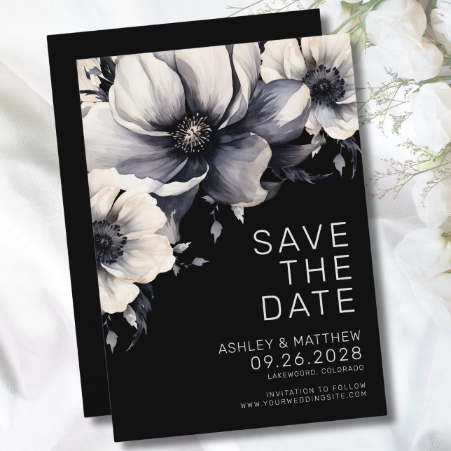 Botanical Modern Elegant Black Floral Wedding Save The Date (Botanical Modern Elegant Black Floral Wedding Save The Date)