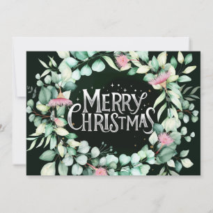 Botanical Modern Eucalyptus Greenery Christmas  In Invitation