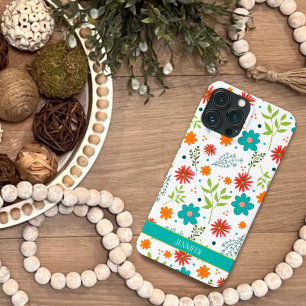 Botanical Modern White Floral Girly Name iPhone 13 Pro Max Case